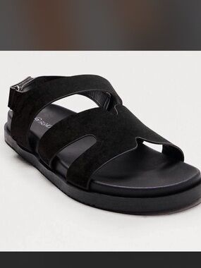 Black Suede Cutout Strap Sandal